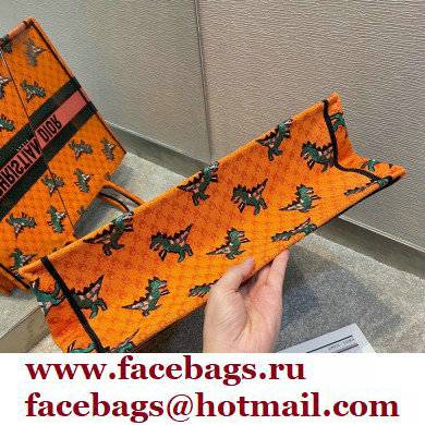 Dior Book Tote Bag in Multicolor Dragon  &  Fire Embroidery Orange 2021